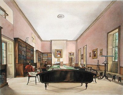 La Sala Superiore della Biblioteca della Guarnigione di Gibilterra, illustrata in Select Views of the Rock and Fortress of Gibraltar di J.M. Carter, 1845 da Thomas Colman Dibdin